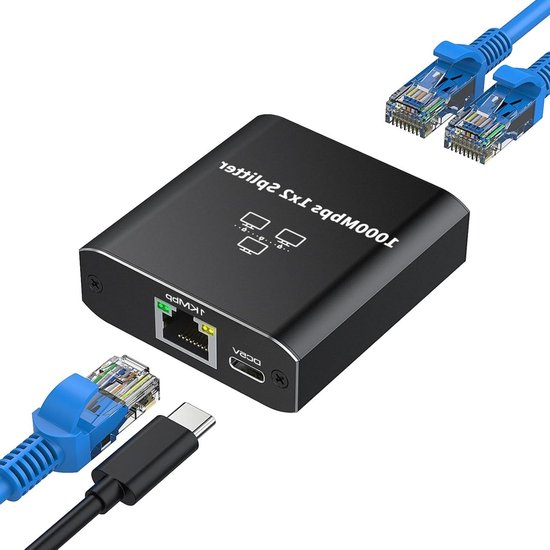 Ram Splitter Computer Gigabit Splitter 1 in 2 out 1000Mbps RJ45 Port Aluminum Alloy Network ...