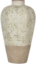 Clayre & Eef Vaas Ø 24x38 cm Beige Groen Keramiek Bloemen