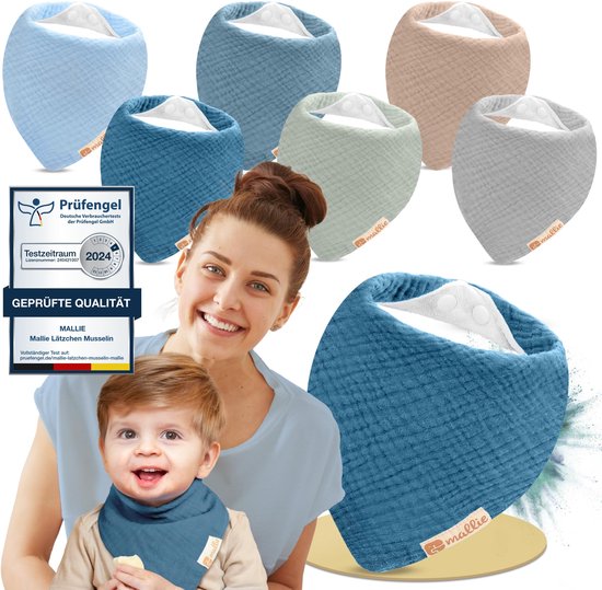 Yukkidds Mousseline Baby slabbetjes 6 Pack Baby Bandana kwijl slabbetjes 100% katoen voor unisex jongens meisjes, zacht absorberend beige en bruin, Beige en bruin, One Size