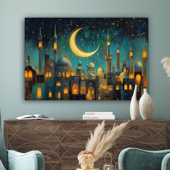 Peinture sur toile 120x80 cm - Décoration murale islamique - Mosquée - Ramadan - Islam - Décoration murale salon - Décoration chambre - Accessoires chambre - Peintures sur toile