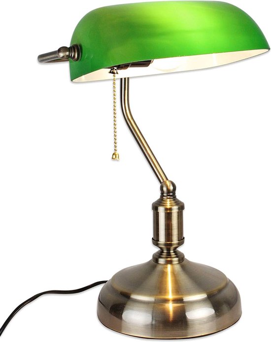 Grüne Glas-Bankers-Lampe, Vintage-Schreibtischlampe mit Touch-Steuerung, Mid-Cen