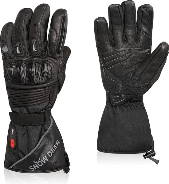 Gants de moto chauffants Rustive pour hommes - Gants thermiques - Gloves chauffants - Imperméables - Cuir - Batterie rechargeable incluse - Taille XL - Zwart