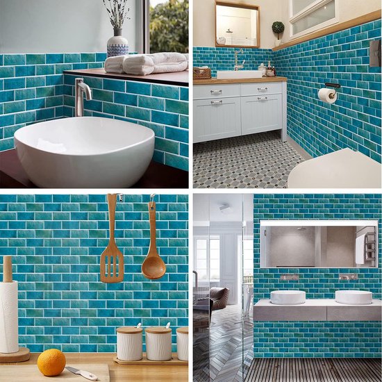 Goodivery ® Autocollants Carrelage Autocollants Imperméables pour Salle de Bain et Cuisine, Blauw, Set de 12, 30 x 15 cm