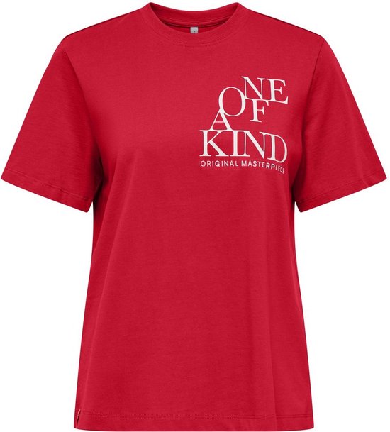 ONLY ONLLEONA S/S TEXT EMB. TOP BOX JRS Dames T-shirt - True Red Kind