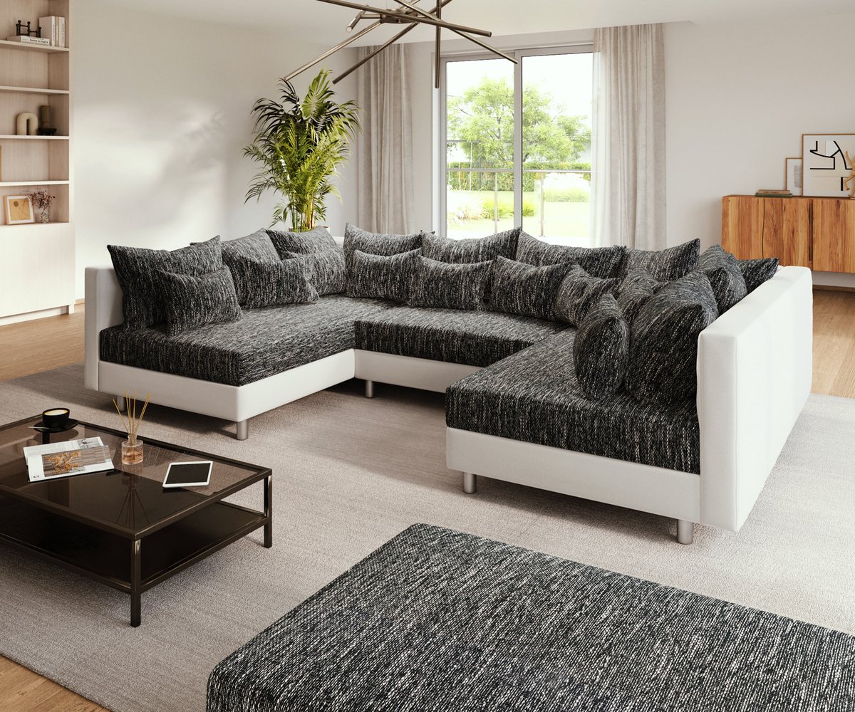 Bank Clovis Zwart en Wit met Ottomaanse voor uw lounge modulaire sofa