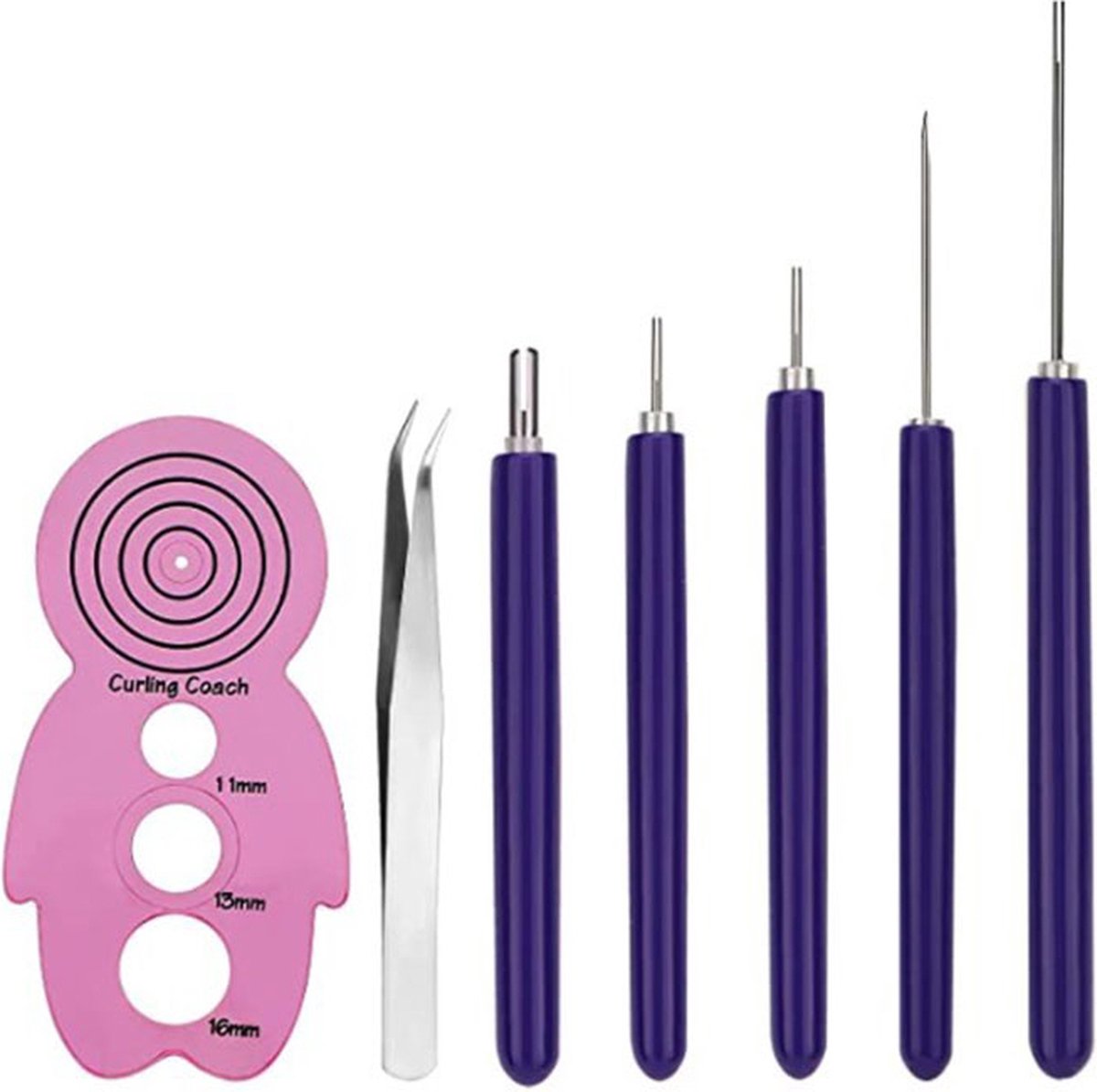Quilling hulp - Set met gereedschap voor filigraanpapier kunst - 5x Rolpen & Curling Coach vorm & Pincet - papierkunst tools — afbeelding 3