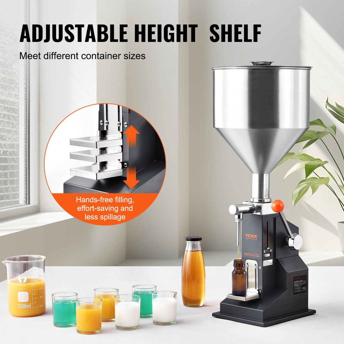 VEVOR 5-100ml Vulmachine Handmatige Vloeistofvulmachine Gemaakt van Food Grade 304 Roestvrij Staal Siliconen PTFE Vulmachine Inclusief Twee Spuitmonden 4 mm / 8 mm Ideaal voor het Vullen van Honingolie-essentie thumbnail 3