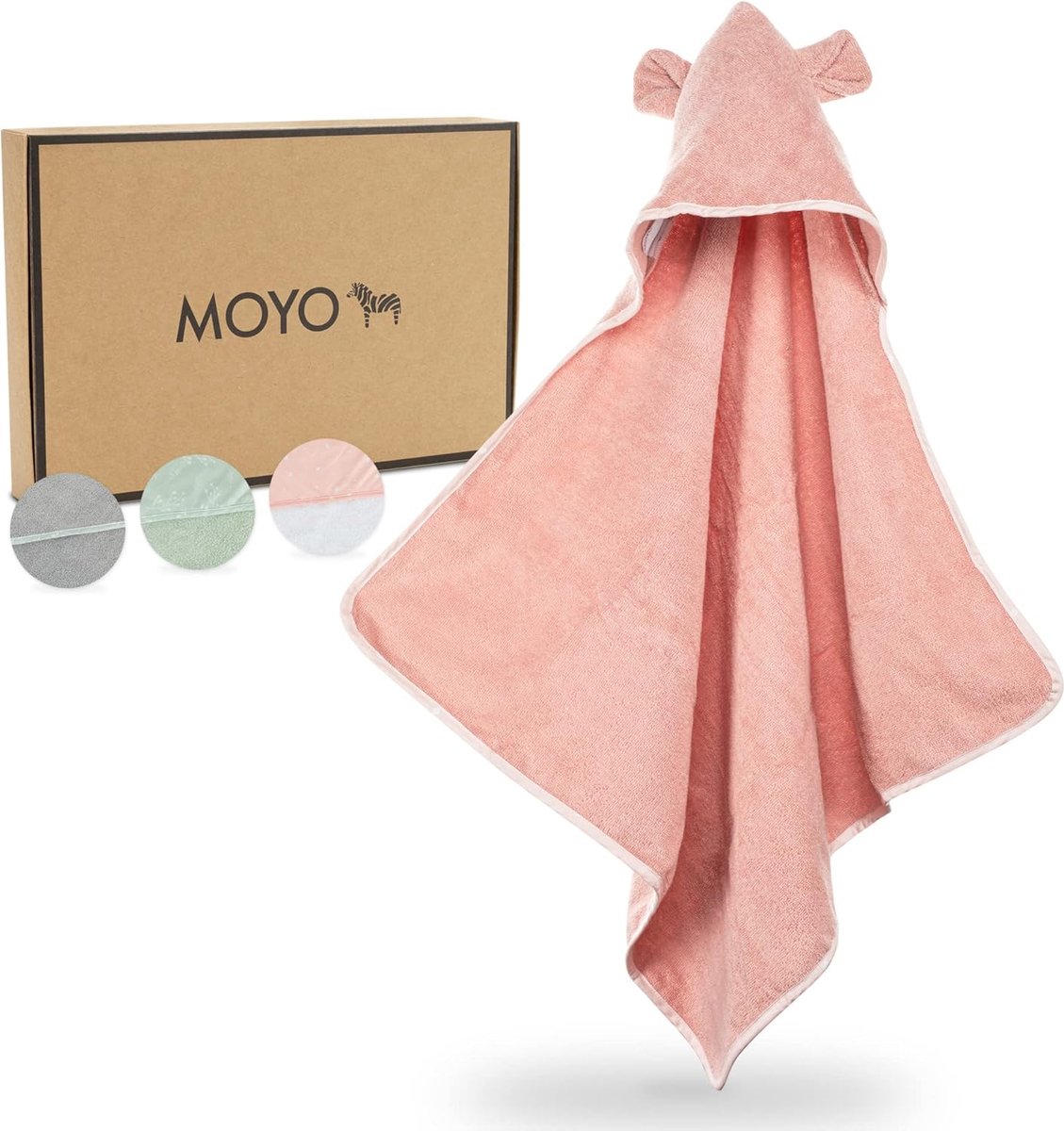 Goodivery ® Handdoek met capuchon met oren in rosé, 75 x 75 cm, kleine kinderen en baby's, badponcho van 100% badstof katoen, babyhanddoek met capuchon, zachte babybadhanddoek, wasbare capuchonhanddoek baby
