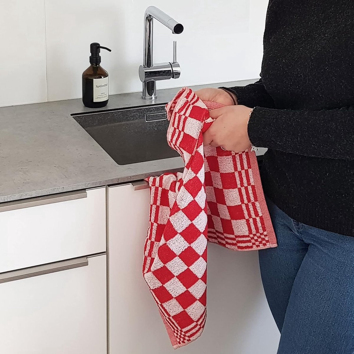 Goedkoopste Set van 4 keukenhanddoeken, theedoeken, badstof, 50 x 50 cm, rood