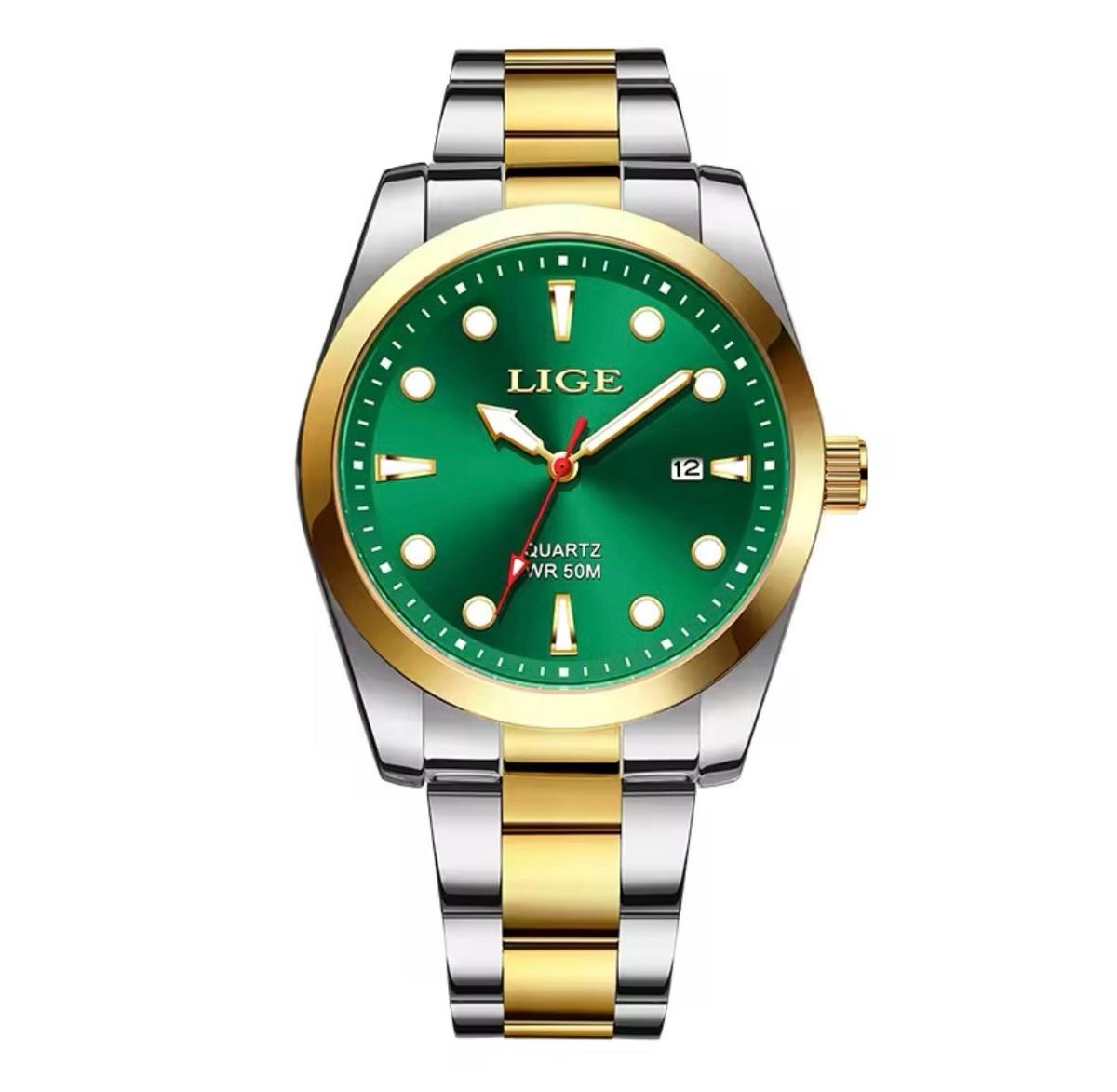Lige - Luxe Herenhorloge - Polshorloge - Heren - Cadeau - Horloge - Geschenkdoos - Mannen - Zilver Groen - RVS
