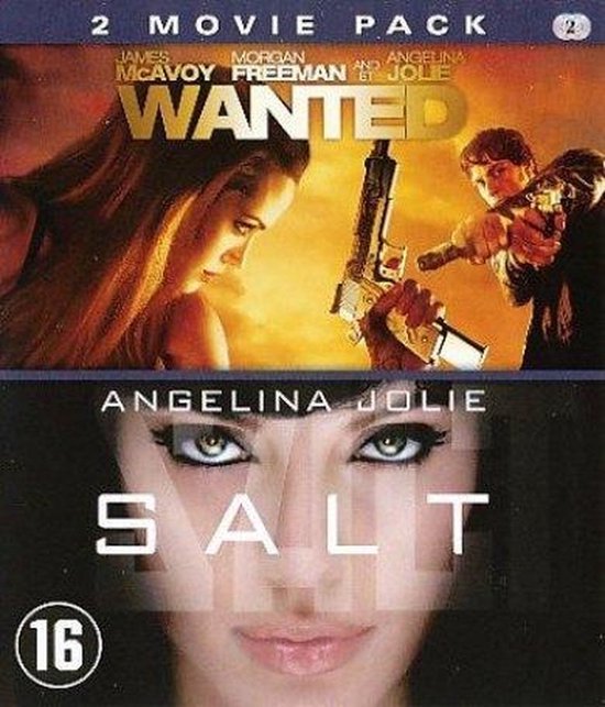 DVD-hoes voor Wanted en Salt. "Wanted" met James McAvoy, Morgan Freeman en Angelina Jolie. "Salt" met Angelina Jolie.