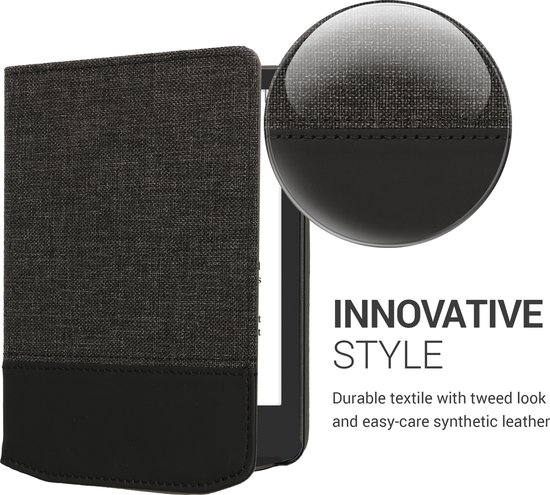 kwmobile hoes geschikt voor Pocketbook Verse / Verse Lite / Verse Pro / Color / Vivlio Light/Light HD - Canvas beschermhoes in antraciet / zwart - Voor e-reader van Merkloos — afbeelding 3