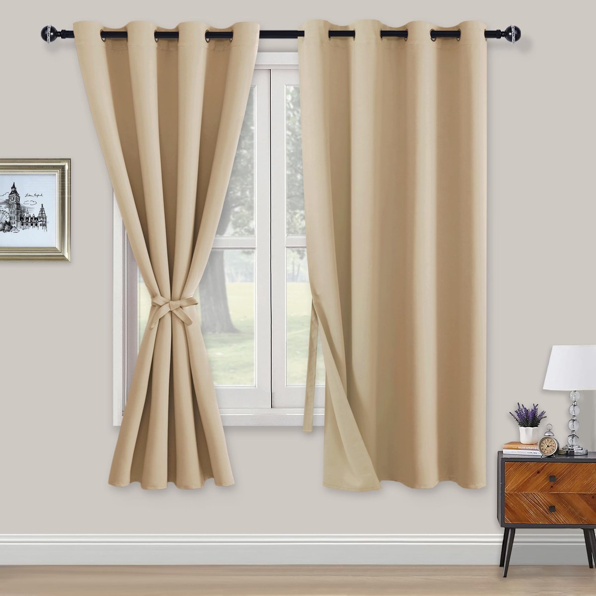 My Ninki ® Stijlvolle Verduisterende Gordijnen Met Inslagringen Voor Slaapkamer, Woonkamer En Kantoor beige