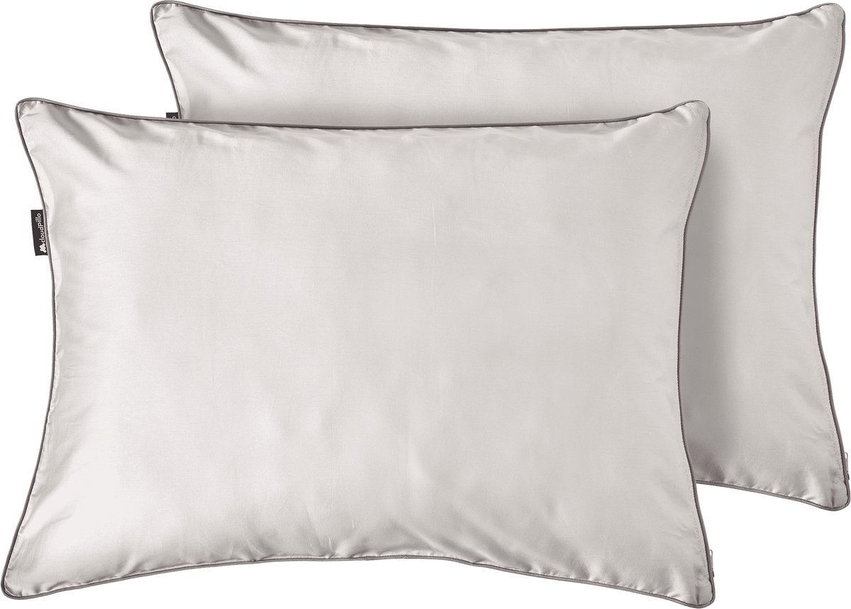 Cloudpillo Duopack Kussenslopen - Set van 2 (55x75 cm) - Luxe Katoen Satijn (300TC) - Misty Grey - Zijdezacht, Hypoallergeen & Ademend