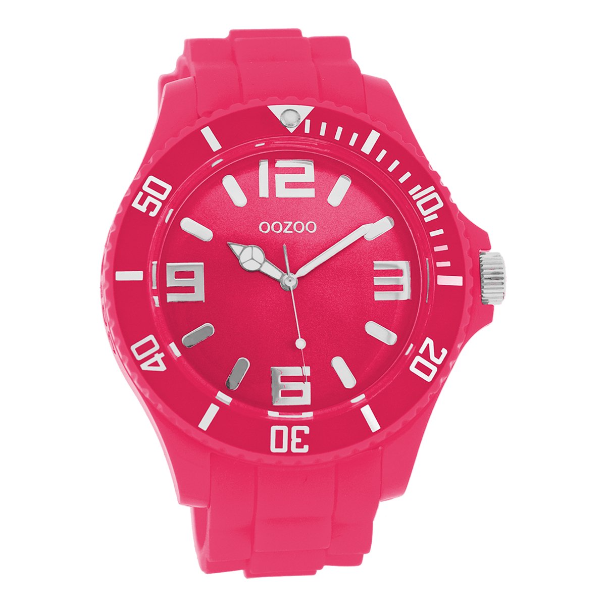 OOZOO Timepieces - Fluo roze horloge met fluo roze rubber band - C4334