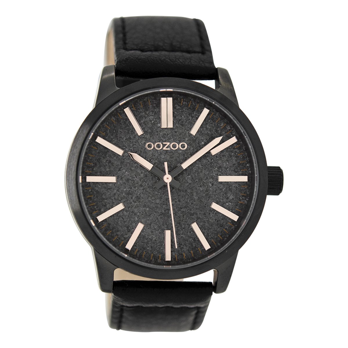 OOZOO Timepieces - Zwarte horloge met zwarte leren band - C9068