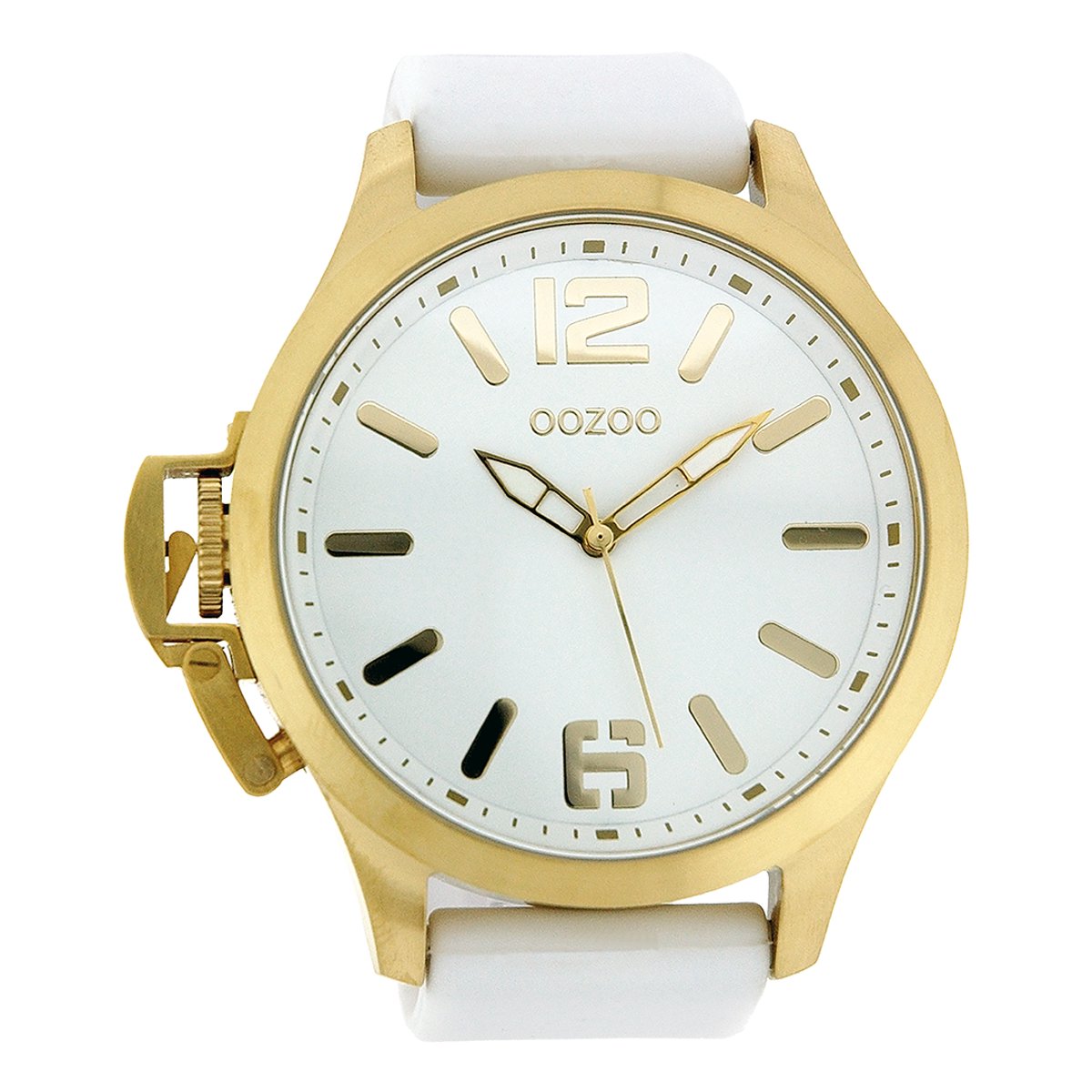 OOZOO Timepieces - Goudkleurige horloge met witte rubber band - OS269