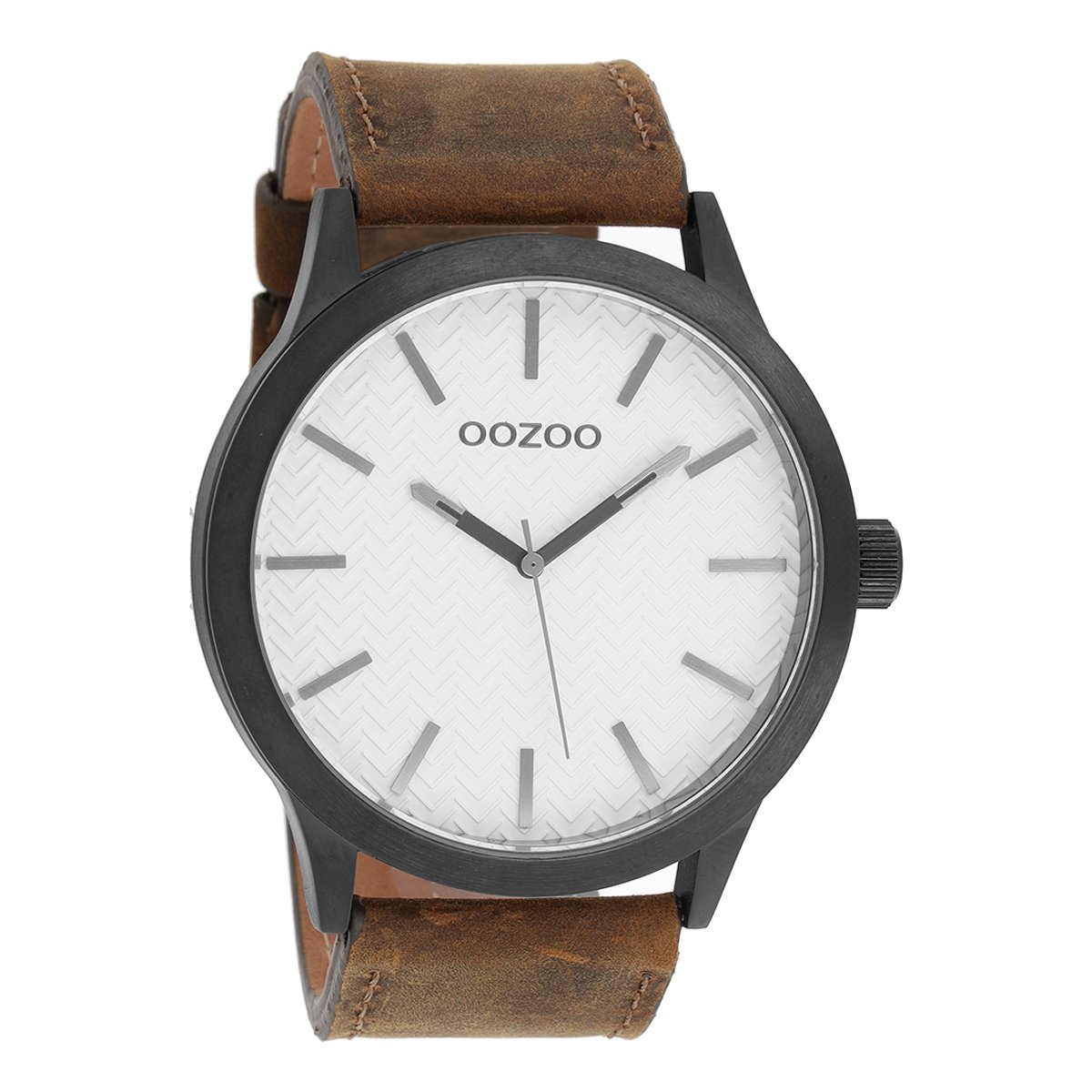 OOZOO Timepieces - Zwarte horloge met donker bruine leren band - C9011