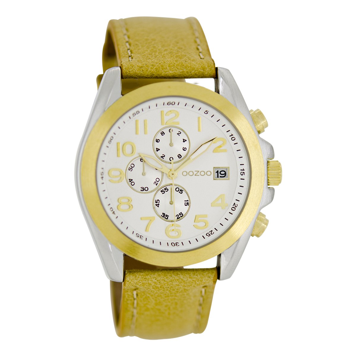 OOZOO Timepieces - Zilver-goudkleurige horloge met zand leren band - C6196