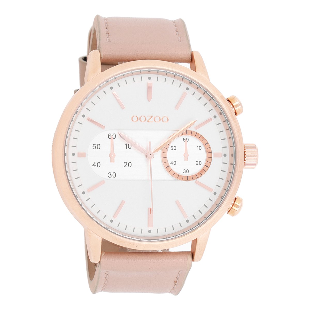OOZOO Timepieces - Rosé goudkleurige horloge met poeder roze leren band - C9056