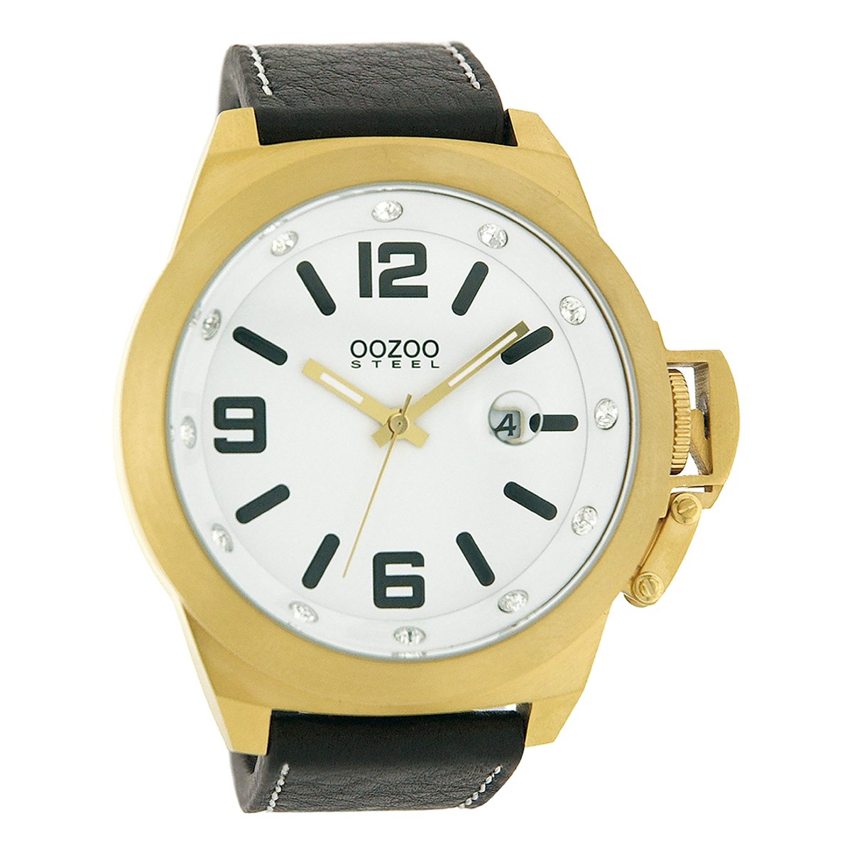 OOZOO Timepieces - Goudkleurige horloge met bruine leren band - OS133