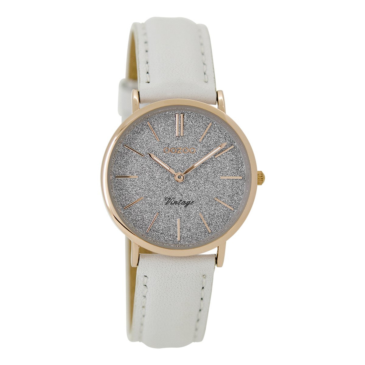 OOZOO Timepieces - Rosé goudkleurige horloge met witte leren band - C8830