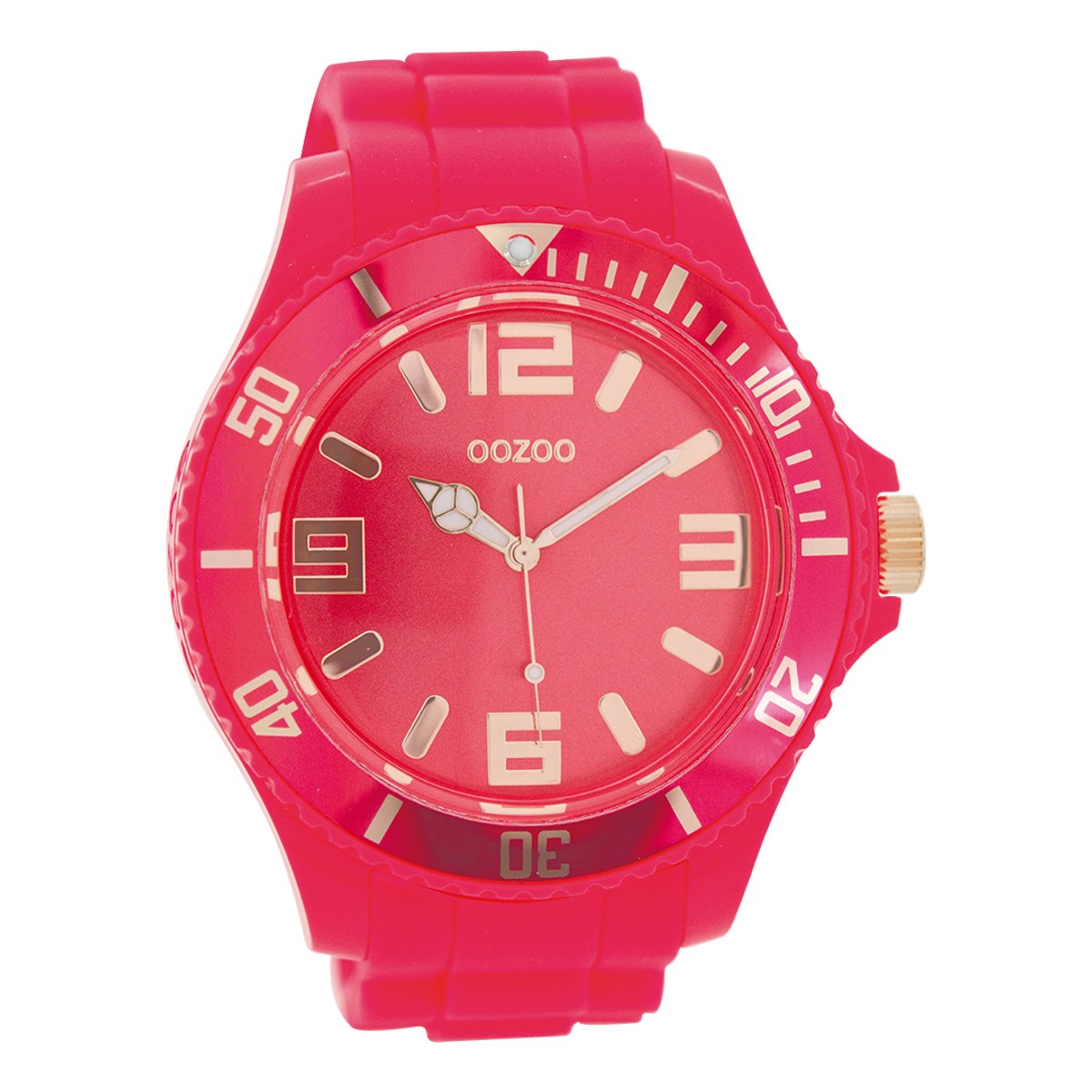 OOZOO Timepieces - Fluo roze horloge met fluo roze rubber band - C5035