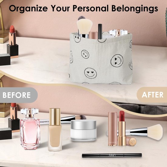 Mon ensemble de trousses de maquillage élégantes Ninki ® en trois pièces avec un Design souriant et une texture en velours côtelé