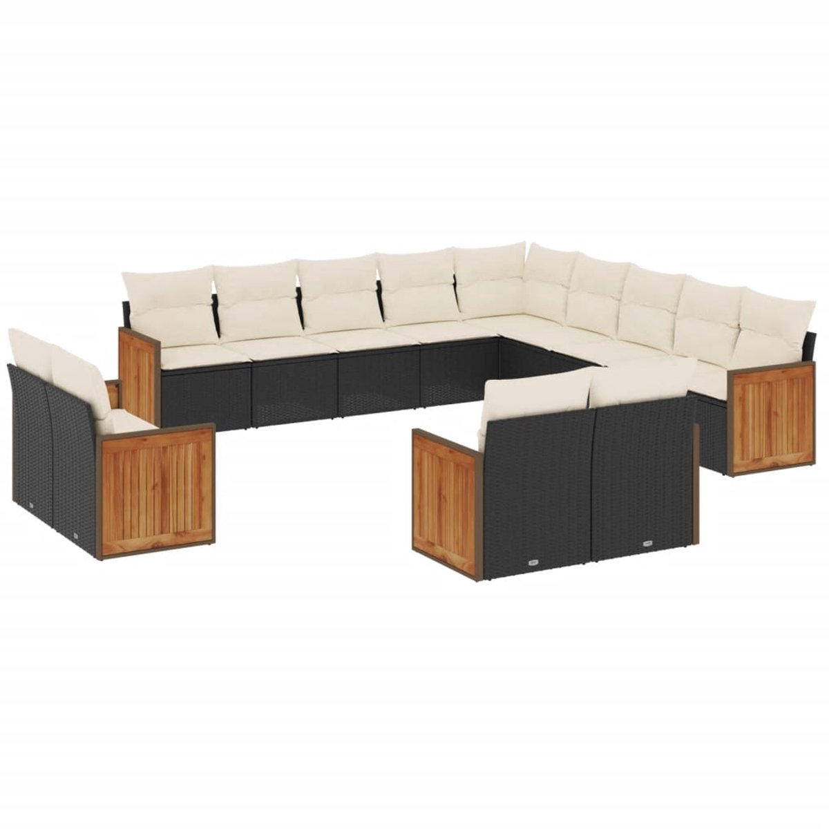 The Living Store 13-delige Loungeset met kussens poly rattan zwart - Loungebank - Lounge Set - Tuinset - Buitendecoratie - Outdoor Furniture