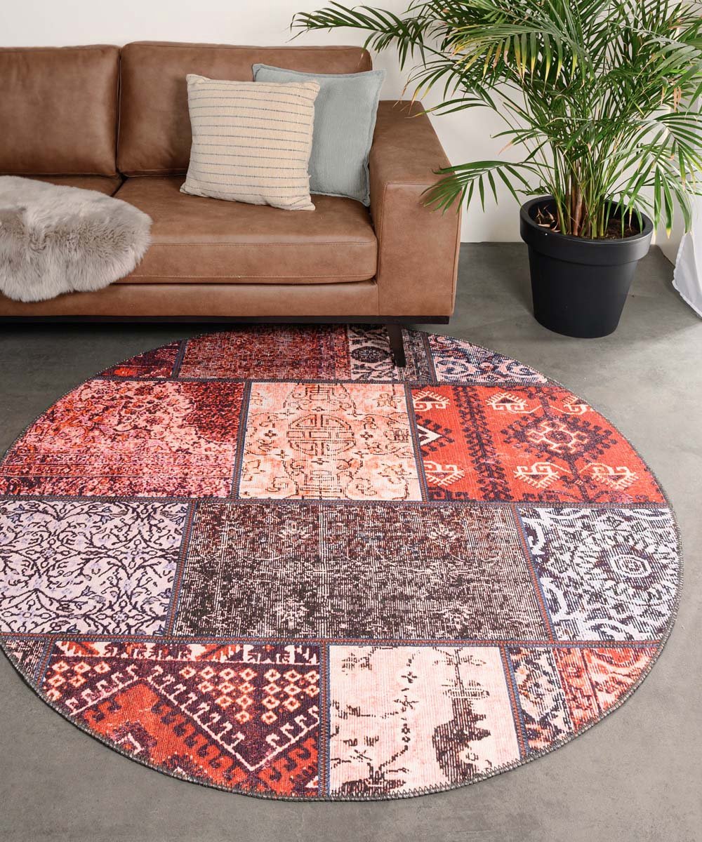 Patchwork vloerkleed rond - Fade No.1 rood/multi 152
