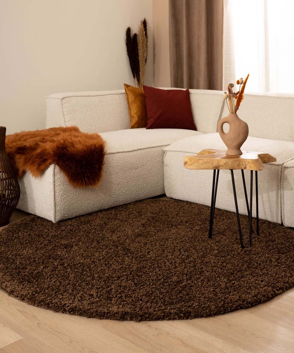 Hoogpolig vloerkleed shaggy Trend effen rond - bruin 100 cm