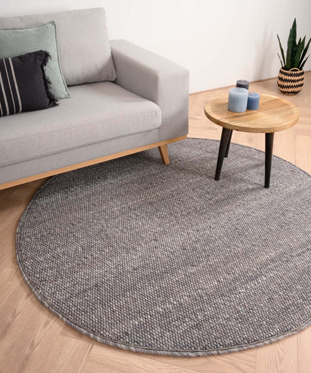 Rond wollen vloerkleed Lett - grijs 120 cm