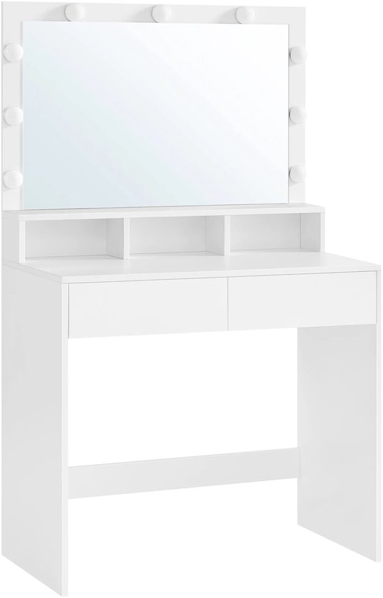 Make-uptafel Wit 100x40x140cm Met 3-traps LED Verlichting - Kaptafel Met 7 Laden & Spiegel
