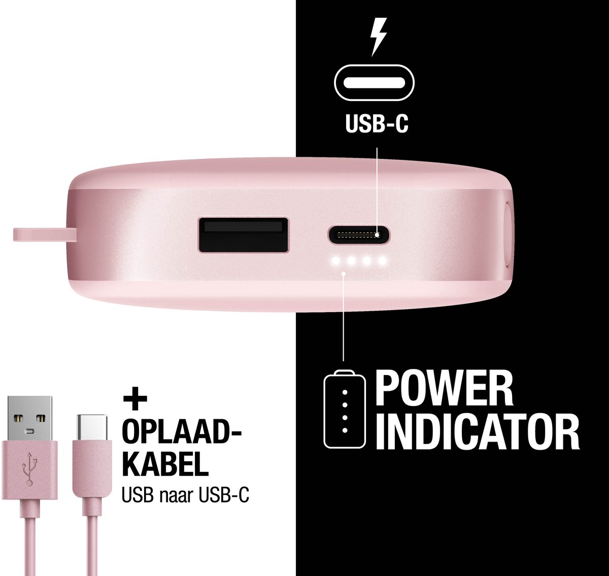 Fresh Powerbank 12000 mAh Ultra Snellader 20W PD Pastel Pink - afbeelding 3