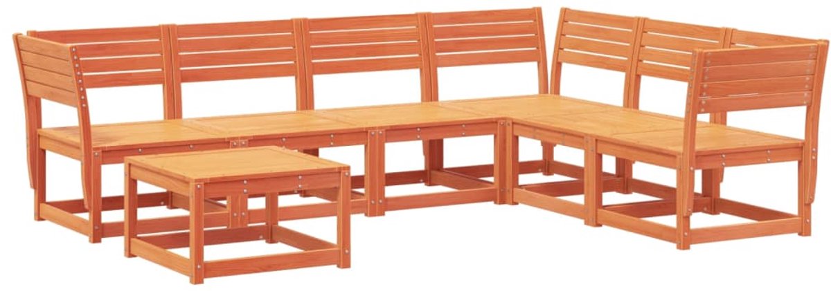 The Living Store 7-delige Loungeset massief grenenhout wasbruin - Loungeset - Tuinset - Hout - Grenenhout - Buitendecoratie