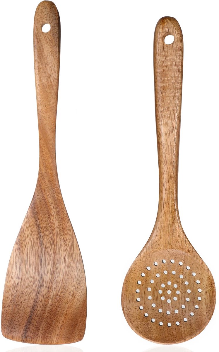 My Ninki ® Houten Keukengerei Set van Twee Stuks voor Antikleef Kookgerei en Langdurig Gebruik