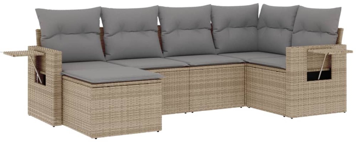 The Living Store 6-delige Loungeset met kussens poly rattan beige - Loungeset - Tuinset - Lounge Set - PE-rattan - Buitendecoratie