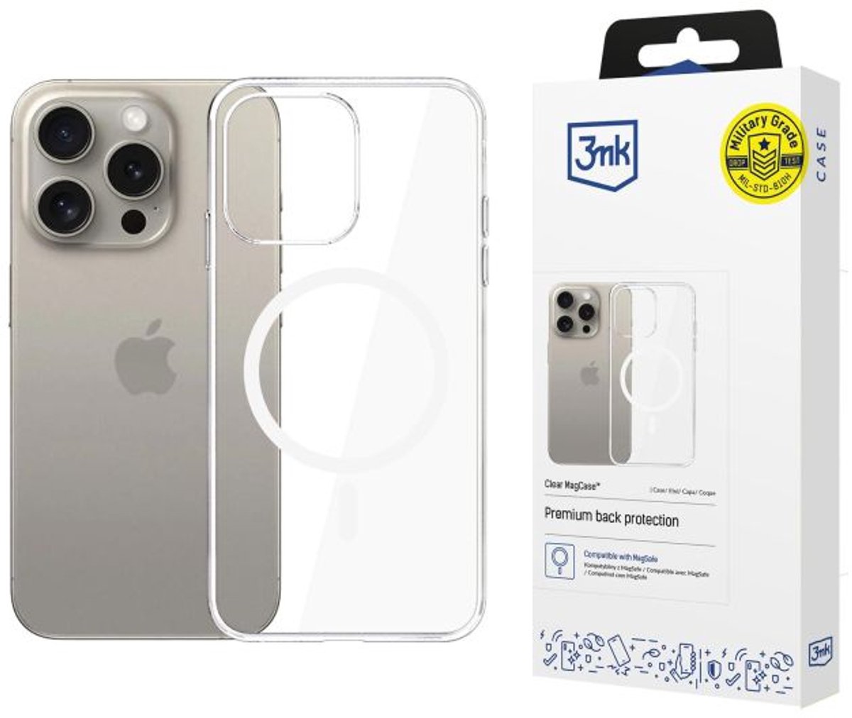3Mk Clear Magcase Tpu-Hoesje Voor Apple Iphone 15 Pro, Beschermend En Anti-Slip