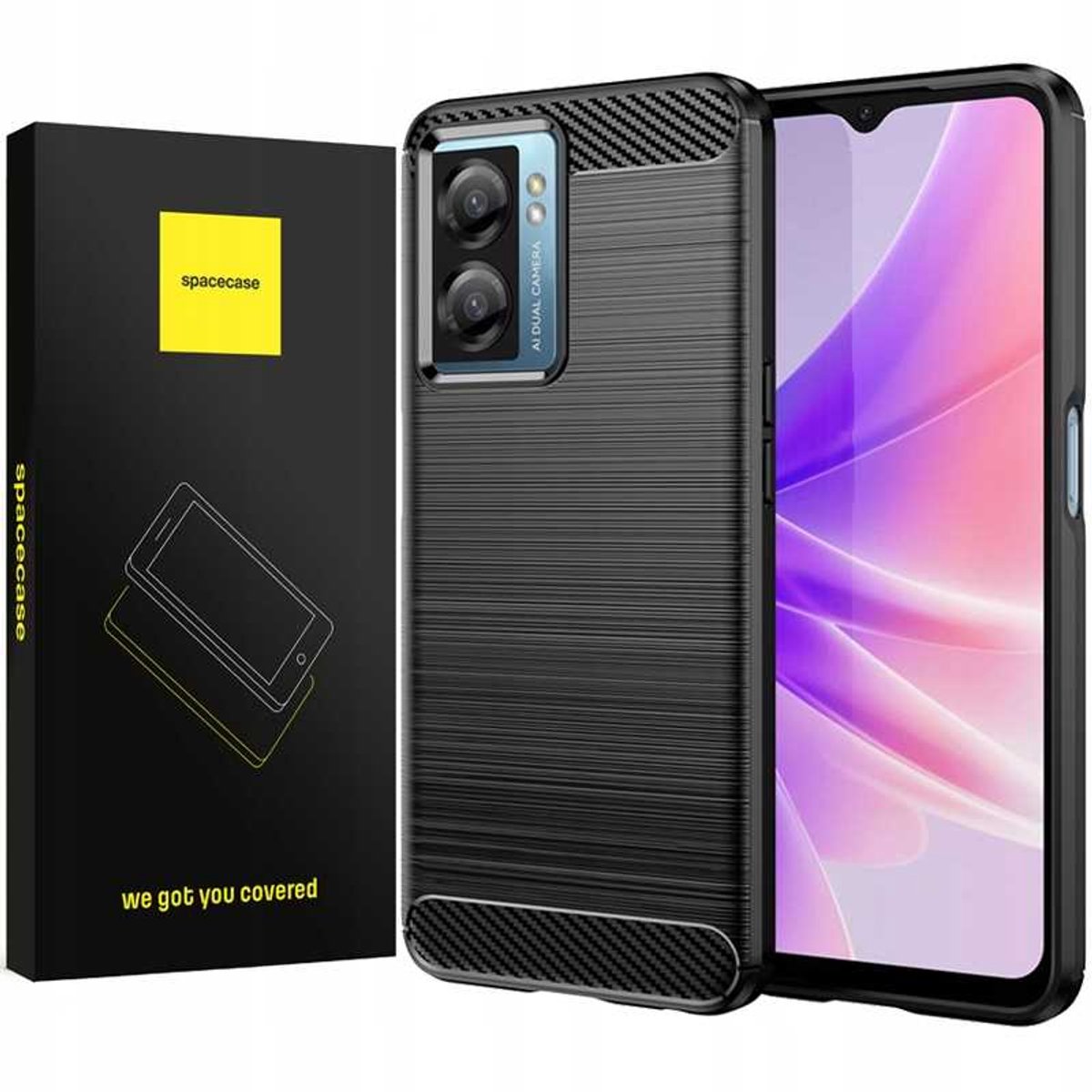 Spacecase Case Carbon Case Voor Oppo A57 4G A57S A77 5G Zwart