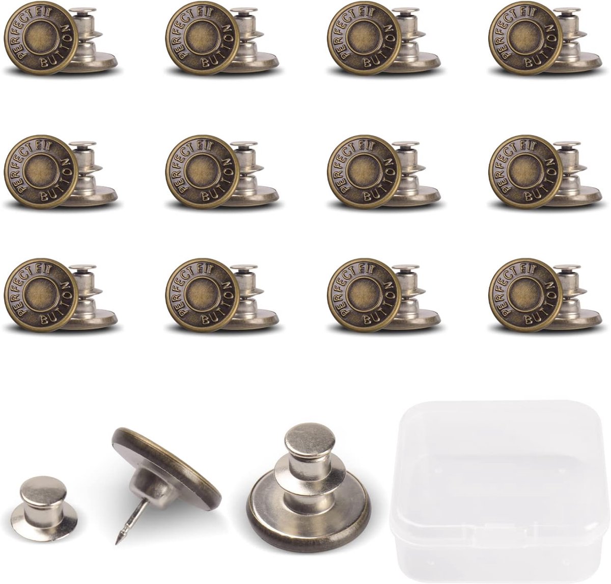 12 stuks 17 mm knopen voor jeans en kleding zonder naaien - makkelijk vervangbare buttonpins
