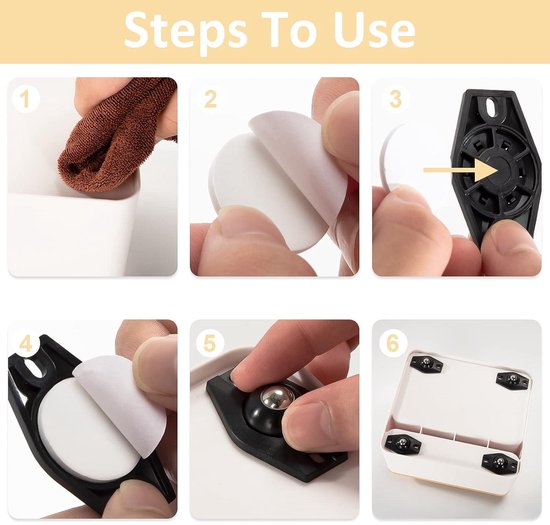 Mini Zwenkwielen Lijm, Mini Universele Zelfklevende Wielen 360 Graden Kunststof Stalen Kogel Plank Opbergdoos Schuifrollen Voor Mini Meubel Opbergdoos (Zwart