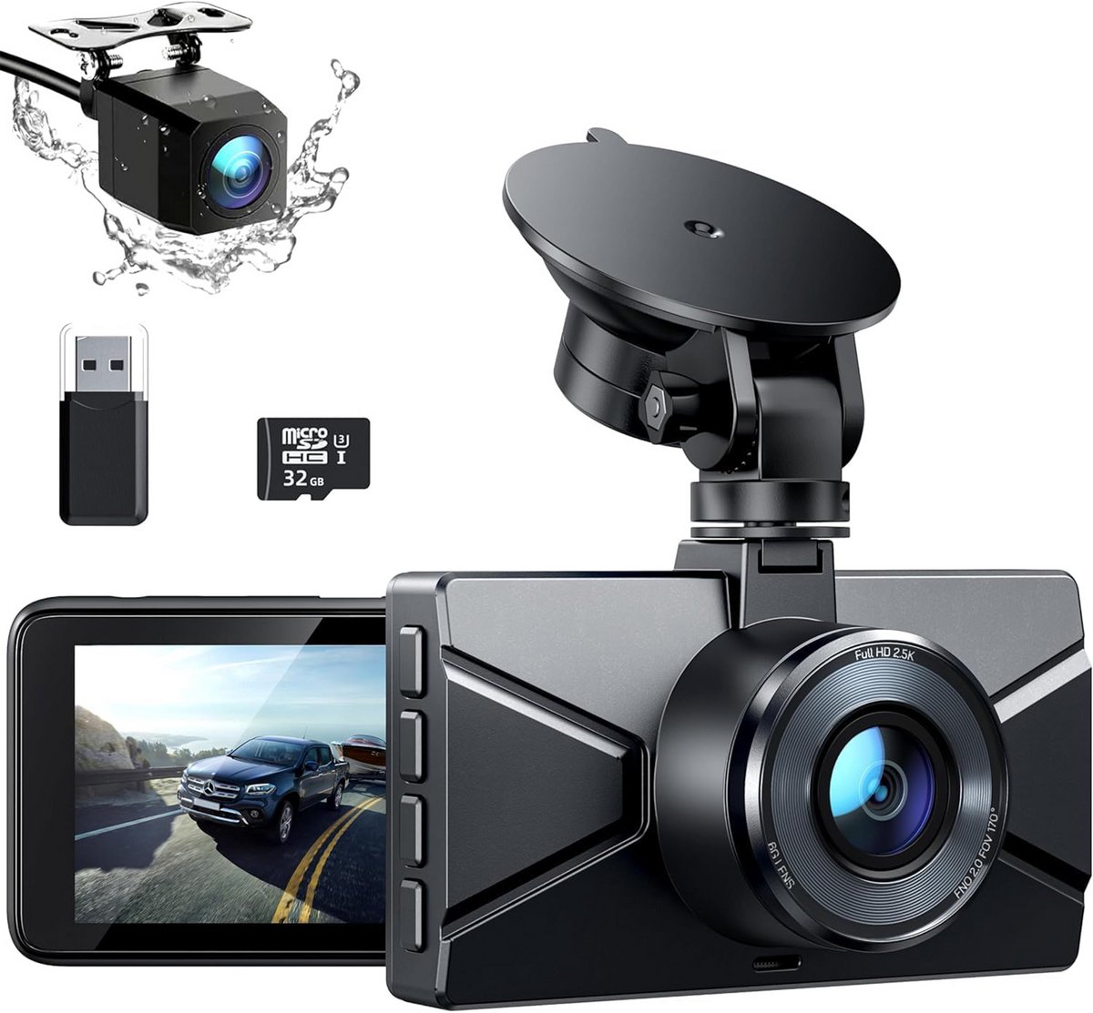 ApexArte® Dashcam voor Auto - Dualdashcam Voor en Achter - Full HD - Zwart