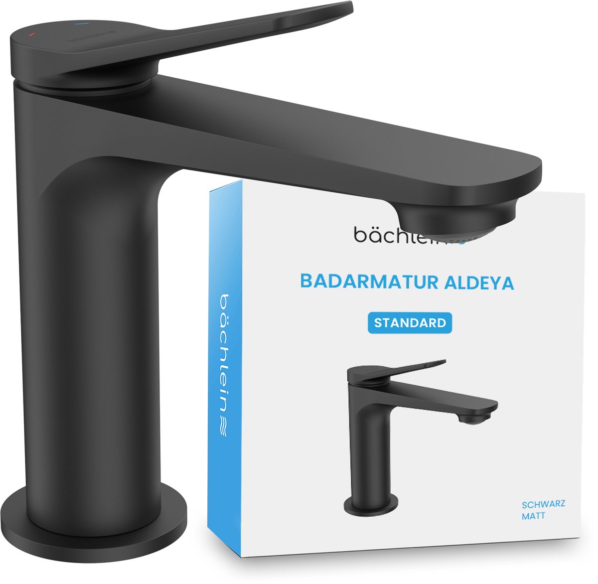Bächlein badkamerkraan Aldeya in een modern design, ééngreepsmengkraan met duurzaam keramisch kardoes en installatieset, badkamerkraan zwart mat
