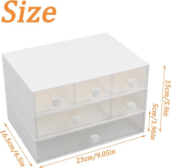 4 stuks stapelbare ladeboxen, opbergdoos met 4 kunststof laden, plastic bureau-organizer, laden met 2 tabs, kantoor, make-up, slaapzaal, badkamer (4