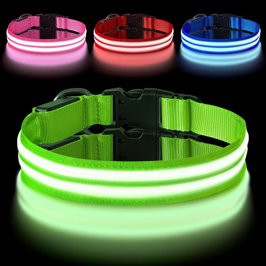 Lichthalsband Voor Honden [het Origineel] Lichtgevende Led Hondenhalsband Om Te Wandelen Ook In Het Donker Zeer Lange Batterijduur Veilig Dankzij Hoogwaardige Metalen Sluiting