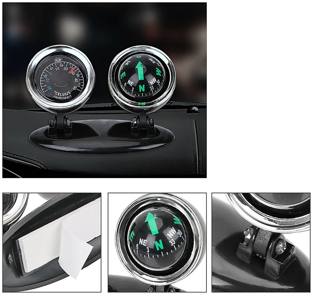 Auto Ornamenten Kompas en Thermometer – Dashboard Meter Gauge voor Vrachtwagen, Auto Accessoires, Interieurdecoratie en Auto Gadgets