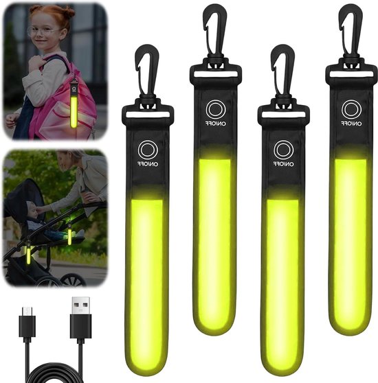 Led-knipperlicht, schooltas, USB-oplaadbaar, veiligheidslicht voor kinderen, 2 stuks, reflectoren, hanger voor rugzak, scooter, kinderwagen (zwart