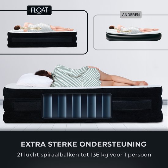 FLOAT - 1 Persoons luchtbed met ingebouwde elektrische pomp - 203x99x45 cm - Opbergzakken, draagtas en reparatiekit - Zelfopblazend hoog eenpersoons luchtmatras - Queen Logeerbed - VersaVento