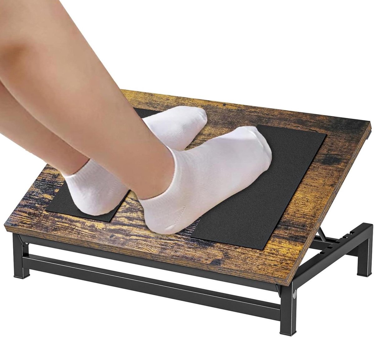Voetsteun voor onder het bureau - verstelbaar - ergonomische voetstandaard - antislip oppervlak - 4 hoogteposities - houten