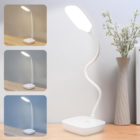 LED bureaulamp Gilly, wit, flexibel, metaal